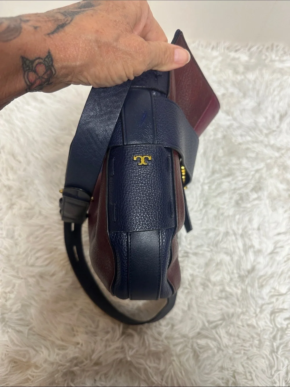 TORY BURCH Gemini Link Striped Multi Belted Hobo Cross Body Bag